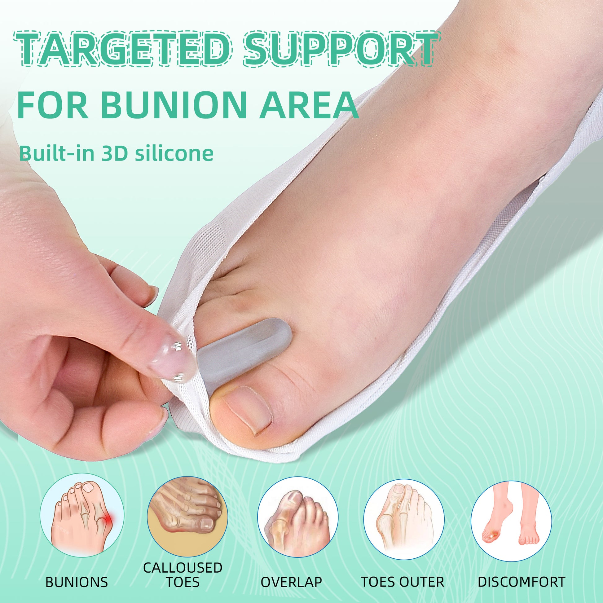 Bunion sock with fixed silicone pad