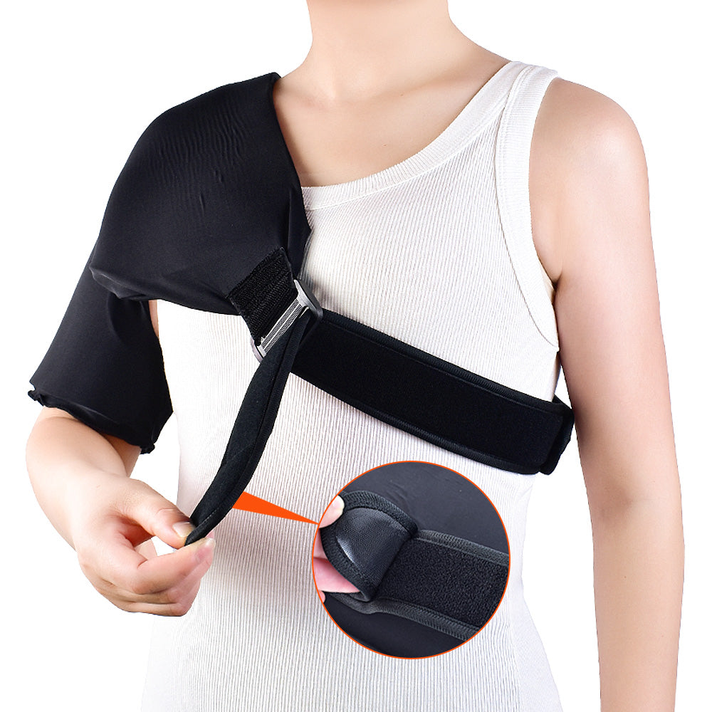 Healthspace reusable shoulder ice pack placed in a freezer for cold compression therapy