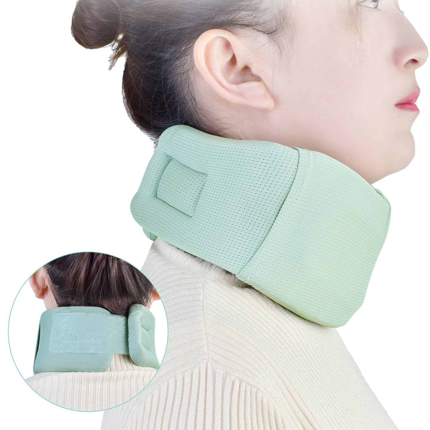 Person wearing Healthspace neck support collar comfortably while resting